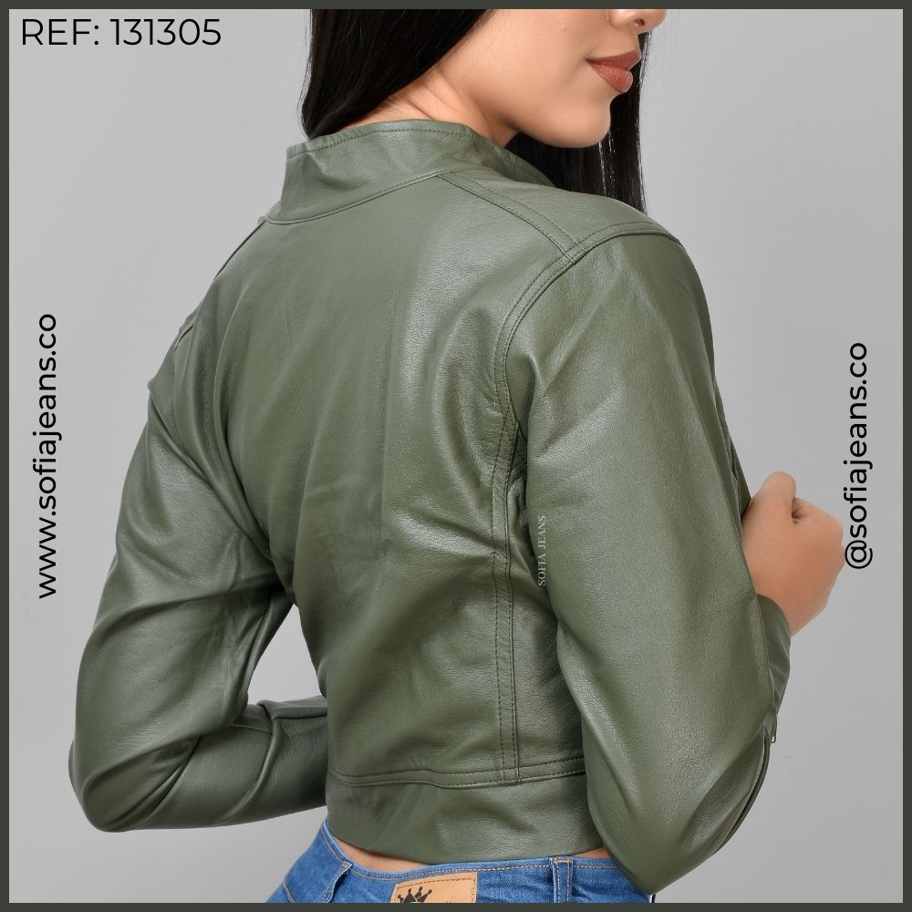 Chaqueta Verde Oliva Lisa Cuero Sintético SJ131305