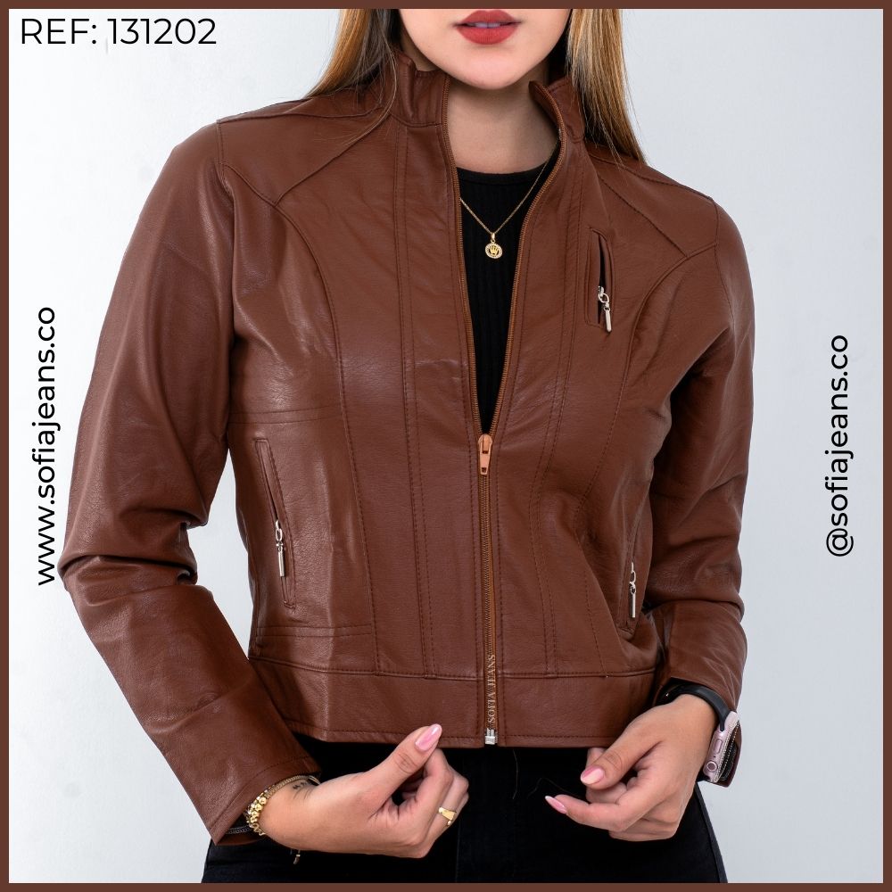 Chaqueta Café Clásica Cuero Sintético SJ131202