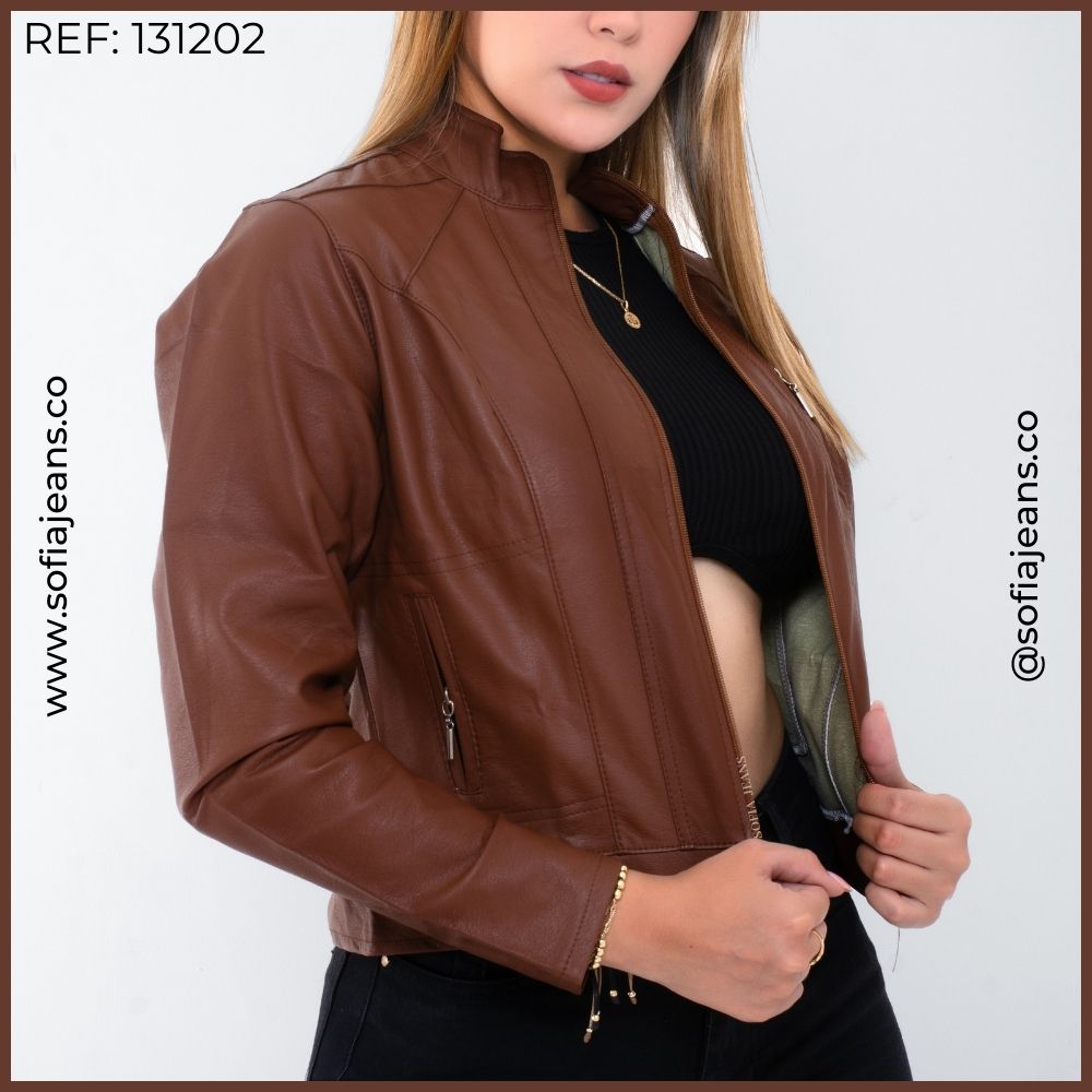 Chaqueta Café Clásica Cuero Sintético SJ131202