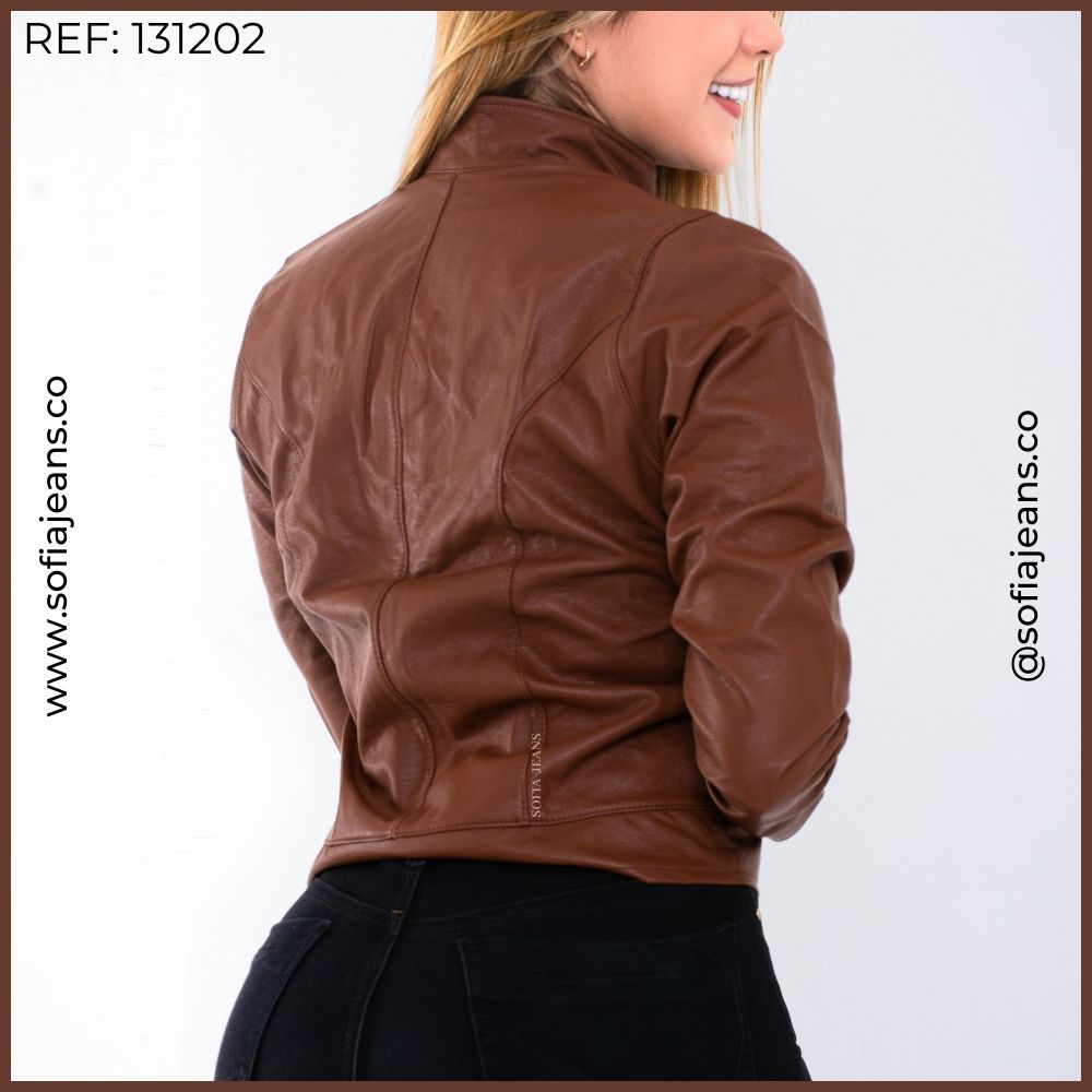 Chaqueta Café Clásica Cuero Sintético SJ131202
