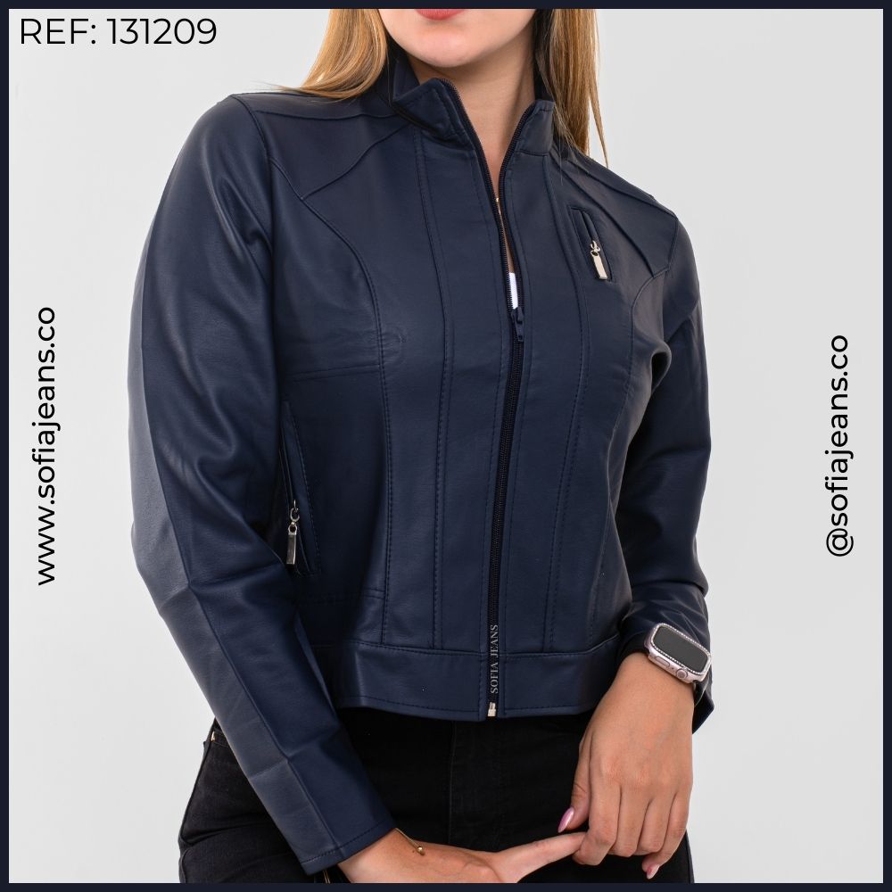 Chaqueta Azul Oscuro Clásica Cuero Sintético SJ131209