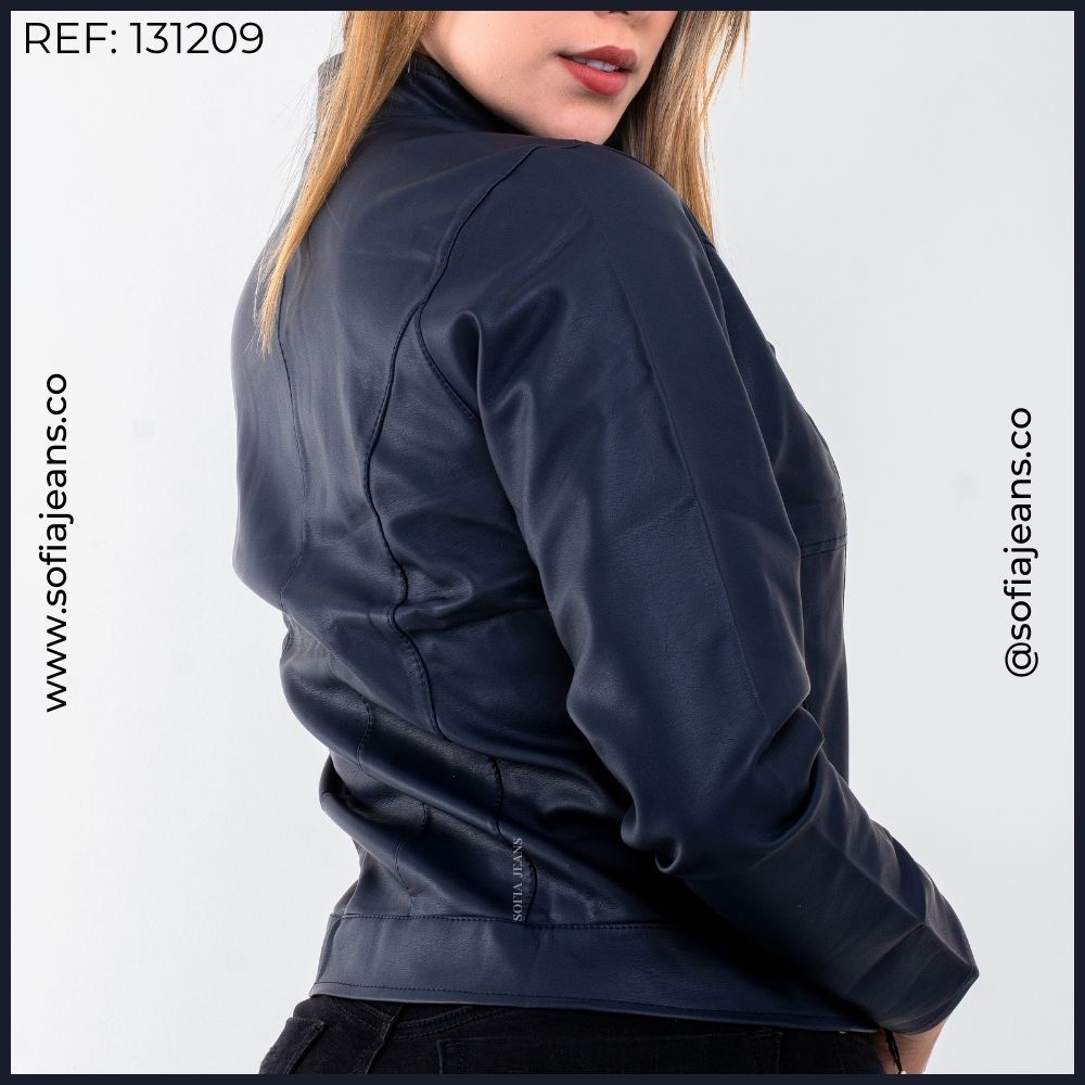 Chaqueta Azul Oscuro Clásica Cuero Sintético SJ131209