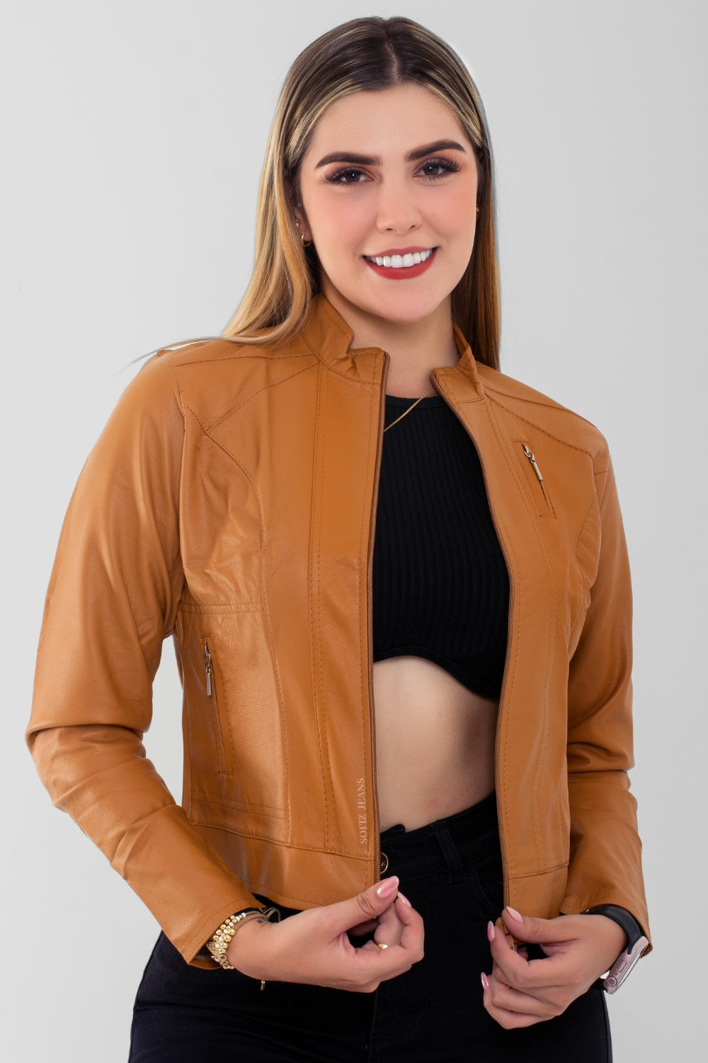 Chaqueta Efecto Cuero Clásica Mostaza
