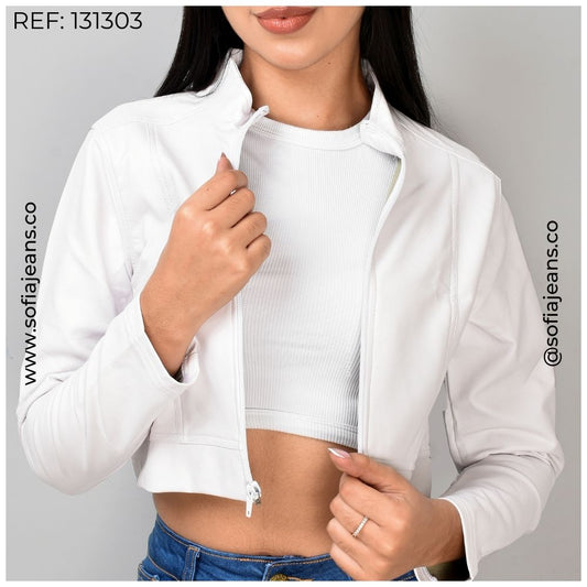 Chaqueta Blanca Lisa Cuero Sintético SJ131303