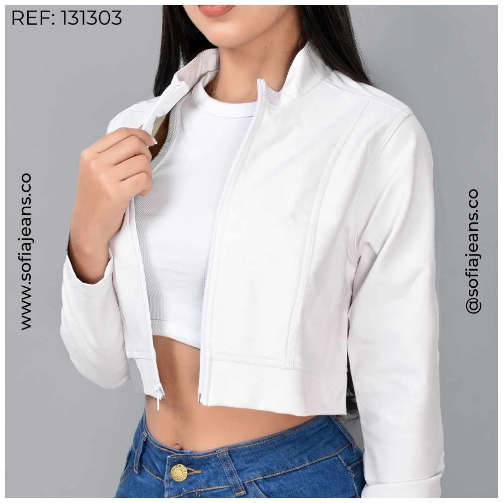 Chaqueta Blanca Lisa Cuero Sintético SJ131303