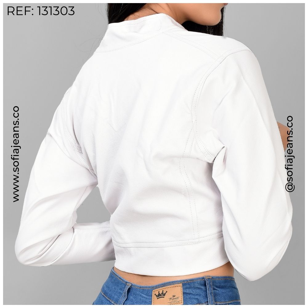 Chaqueta Blanca Lisa Cuero Sintético SJ131303