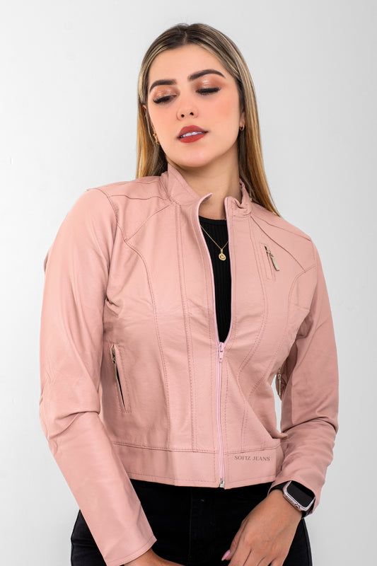 Chaqueta Efecto Cuero Clásica Palo Rosa