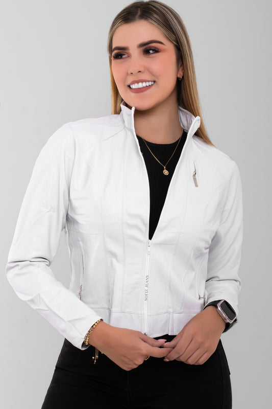 Chaqueta Efecto Cuero Clásica Blanco