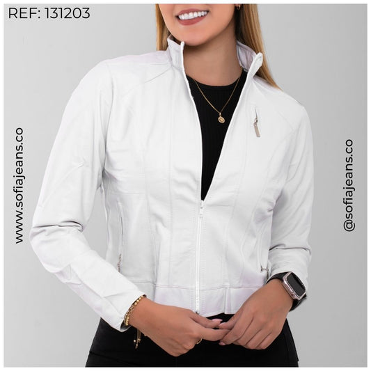 Chaqueta Blanca Clásica Cuero Sintético SJ131203