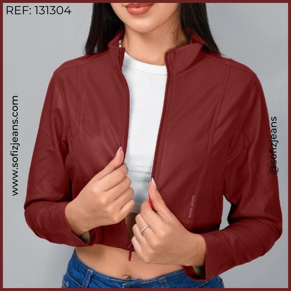 Chaqueta Vinotinto Lisa Cuero Sintético SJ131304
