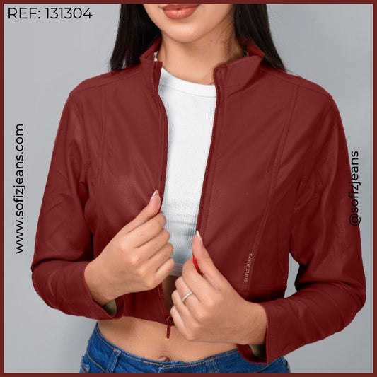 Chaqueta Vinotinto Lisa Cuero Sintético SJ131304