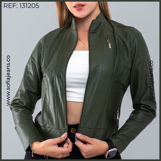 Chaqueta Verde Oliva Clásica Cuero Sintético SJ131205