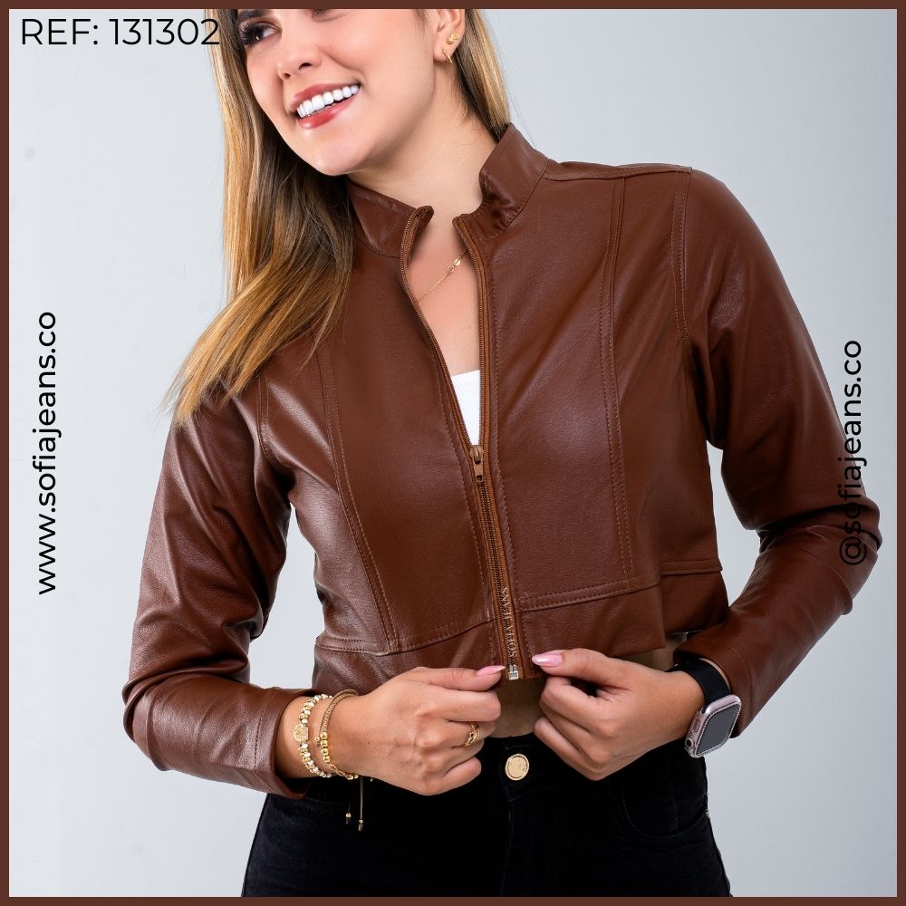 Chaqueta Café Lisa Cuero Sintético SJ131302