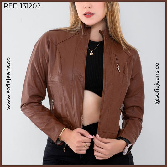 Chaqueta Café Clásica Cuero Sintético SJ131202