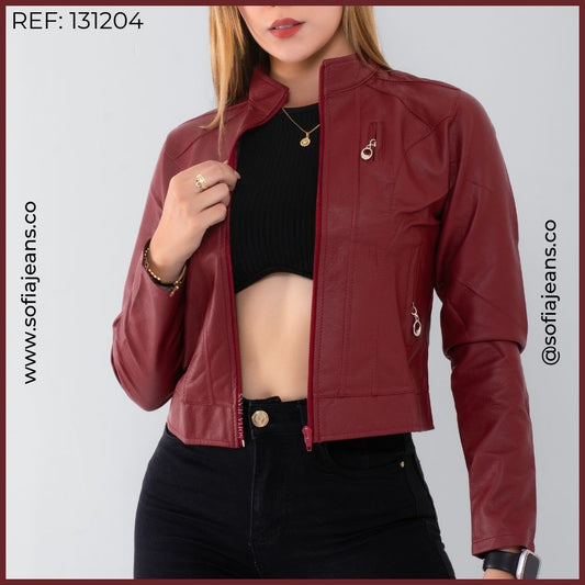 Chaqueta Vinotinto Clásica Cuero Sintético SJ131204