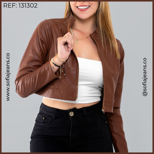 Chaqueta Café Lisa Cuero Sintético SJ131302