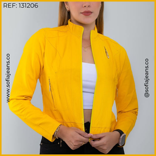 Chaqueta Amarilla Clásica Cuero Sintético SJ131206