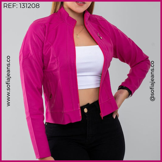 Chaqueta Fucsia Clásica Cuero Sintético SJ131208