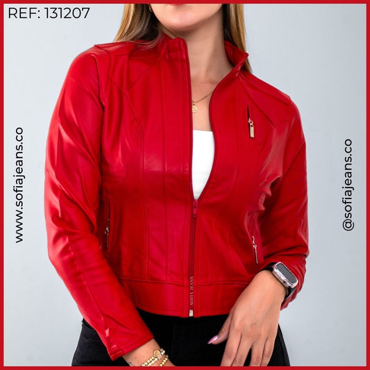 Chaqueta Roja Clásica Cuero Sintético SJ131207