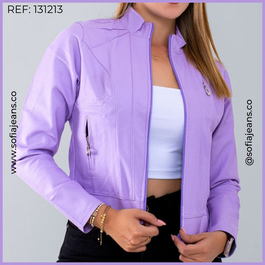Chaqueta Lila Clásica Cuero Sintético SJ131213