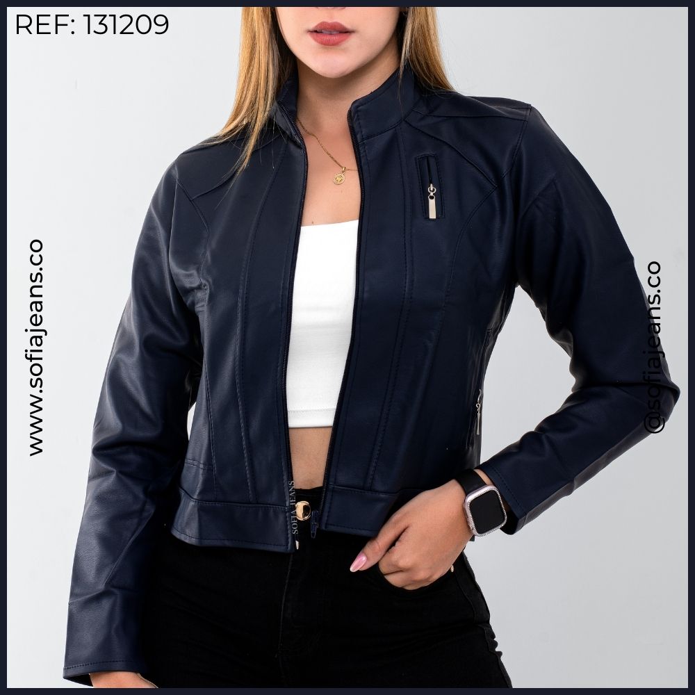 Chaqueta Azul Oscuro Clásica Cuero Sintético SJ131209