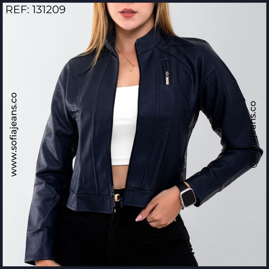 Chaqueta Azul Oscuro Clásica Cuero Sintético SJ131209