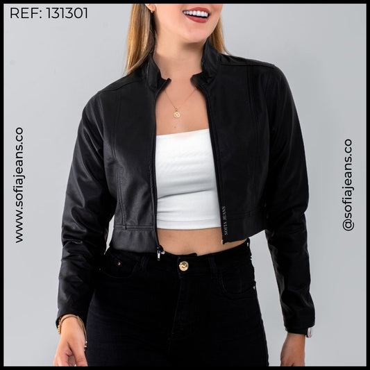 Chaqueta Negra Lisa Cuero Sintético SJ131301