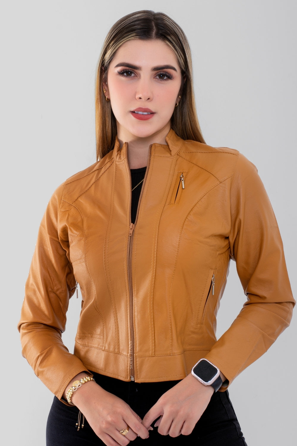 Chaqueta Efecto Cuero Clásica Mostaza